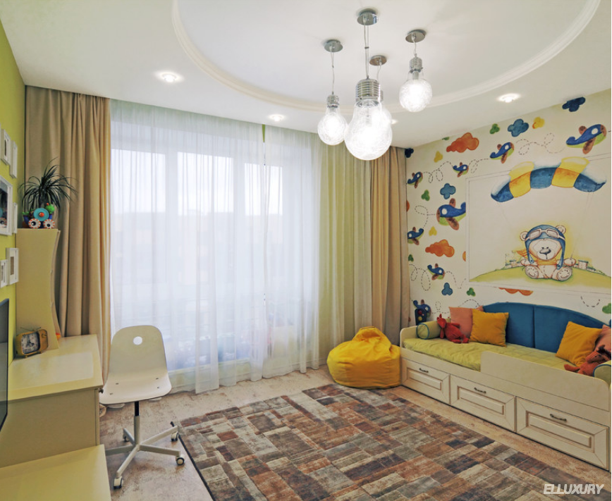Бежевые шторы в детскую, пошив дизайнерских штор на заказ в Москве