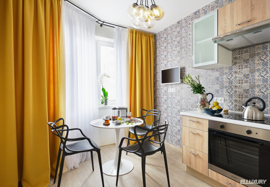 Желтые шторы на кухню 2020 заказать купить в Москве elluxury.ru