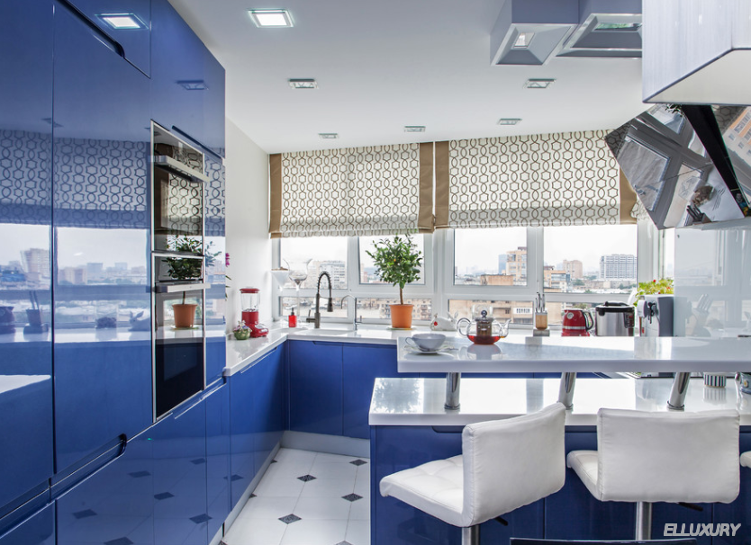Римские шторы на синюю кухню 2020 заказать в Москве