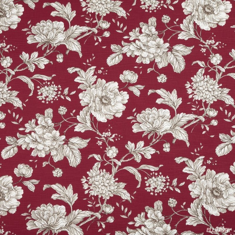 Белые цветы на красном фоне. Ткань для штор прованс Flower_art_6_Aquitaine_Rouge