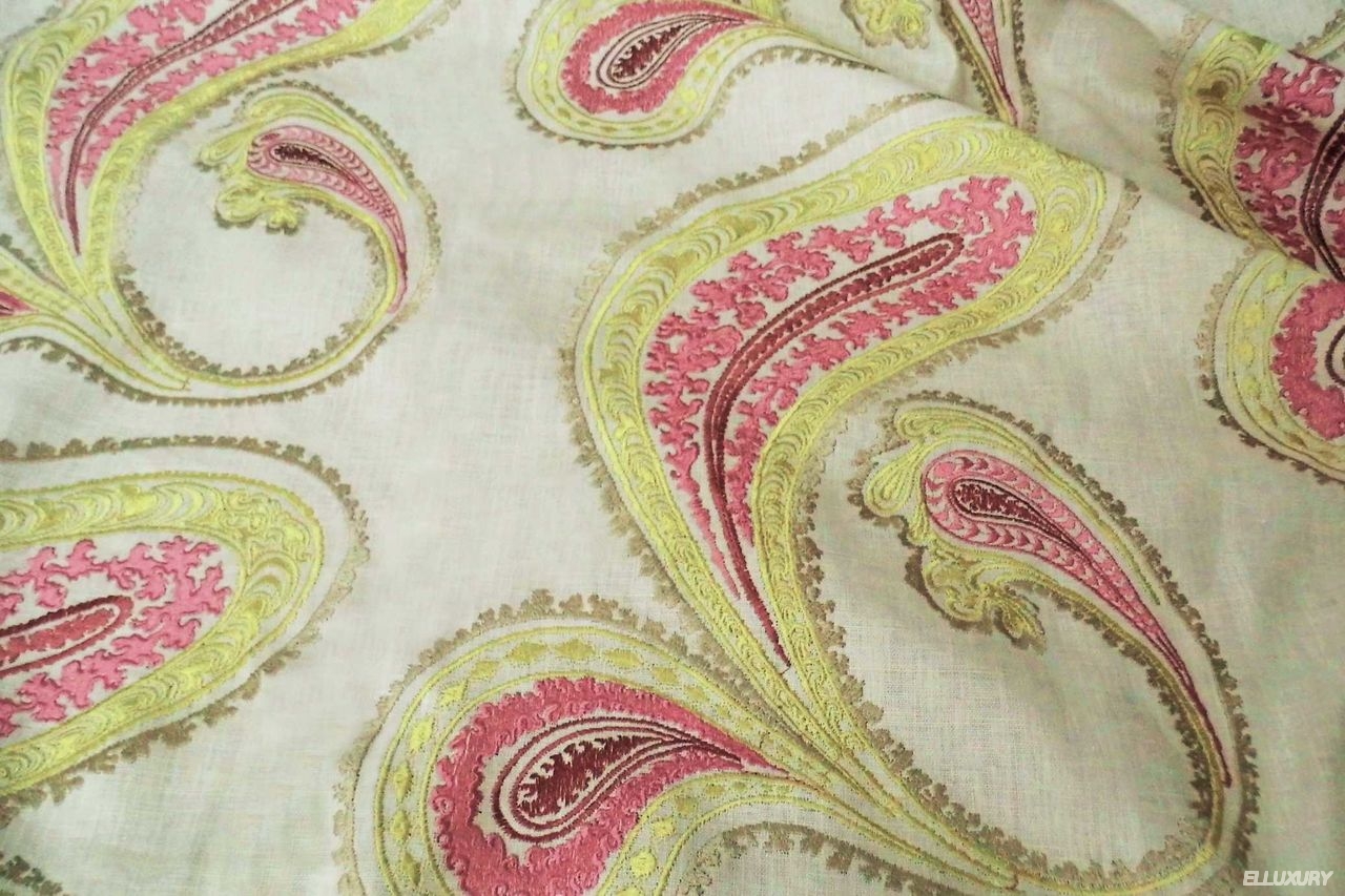 Льняная портьерная ткань с вышивкой